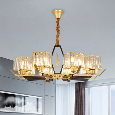 Gold Cubic Chandelier Lamp Modern Style 3/6/8-Light Clear Crystal Hanging Ceiling Light with Metal Arm