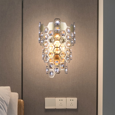 Hexagon Flush Wall Sconce Modern Cut Crystal 3 Lights Champagne Wall Mounted Lighting for Study Room