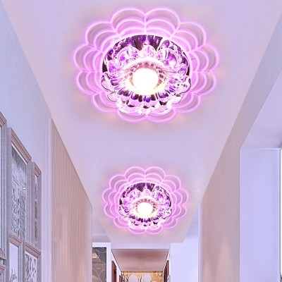 Layered Scalloped Crystal Flush Mount Modern Hallway LED Close to Ceiling Lighting in Warm/Blue/Purple/Multicolored Light, Stainless Steel