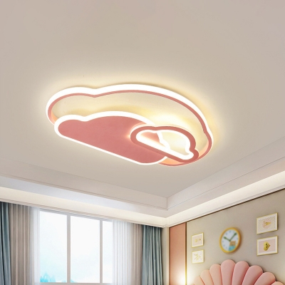 LED Kids Room Ceiling Flush Mount Macaron Style Pink Flush Light Fixture with Cloud Acrylic Shade