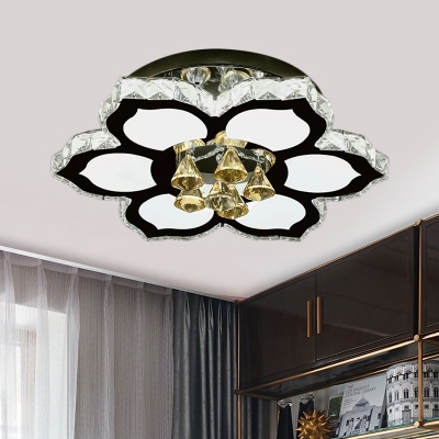 Lotus Clear Crystal Glass Semi Flush Contemporary LED Stainless-Steel Ceiling Mount Light Fixture with Glass Drops