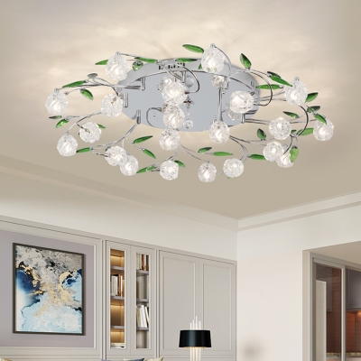 

Minimalist Modo Semi Flush Faceted Crystal 15/21 Heads Living Room Ceiling Mounted Light in Chrome with Leaf Deco, HL682513