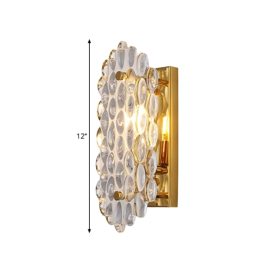 Modern 1 Head Sconce Light with Cut Crystal Shade Gold Panel Wall Mounted Lighting with Rectangle Backplate