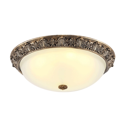 Opal Frosted Glass Bowl Ceiling Lighting Traditional 2-Head Balcony Flushmount in Bronze/White-Gold