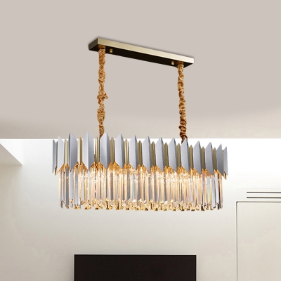 Oversized Elliptical Kitchen Island Light Contemporary Prismatic Crystal 10-Bulb Silver Ceiling Pendant