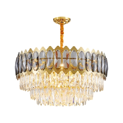 Prismatic Crystal Silver Chandelier Layered 6 Bulbs Contemporary Hanging Light Kit for Living Room
