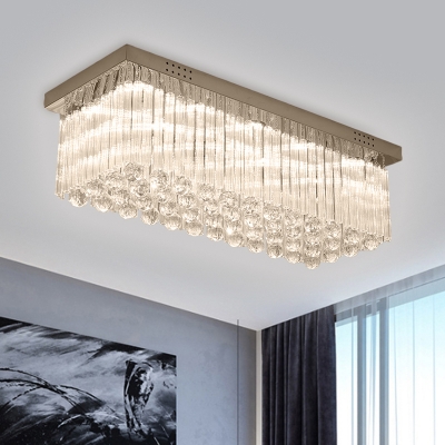 

Rectangle Clear Crystal Ceiling Fixture Modernism LED Chrome Flush Mount Lighting in Warm/White Light for Living Room, HL682806