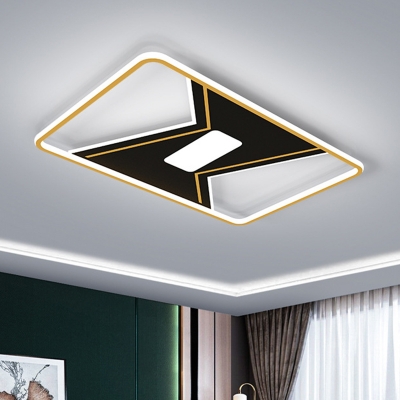 Rectangular Flush Light Fixture Nordic Metal LED Gold Flush Mount Lighting, White/3 Color Light