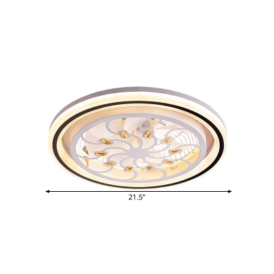Round Acrylic Flushmount Modern Style LED White Close to Ceiling Lamp with Geometric/Flower Pattern