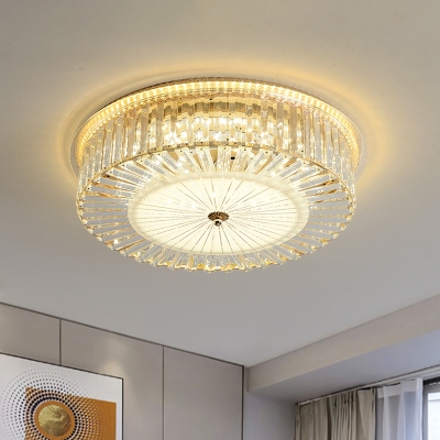 Round Flush Mount Light Fixture Modern Style Clear Crystal Sleeping LED Close to Ceiling Lamp