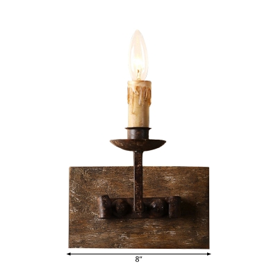 Rustic Candle Distressed Wall Lamp 1/2/3-Head Wood Wall Light Sconce in Brown for Kitchen