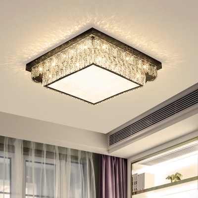 Simple Round/Square Ceiling Light Fixture Cut Crystal LED Flushmount in Chrome for Bedroom