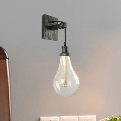 Vintage Drop-Shape Wall Lighting Ideas 1 Light Clear Glass Wall Mounted Lamp Fixture in Black