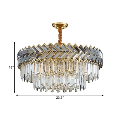 9-Head Tiered Down Lighting Contemporary Crystal Block Hanging Chandelier in Black and Gold for Parlor