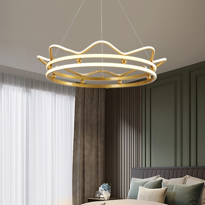 Acrylic Crown Chandelier Light Fixture Modernist LED Suspension Lighting in Gold for Bedroom