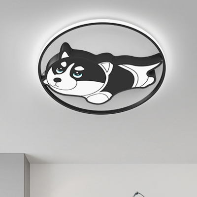 Acrylic Huskie Ceiling Light Fixture Cartoon Style LED Flush Mount Lighting in Black