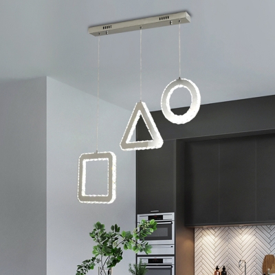 Beveled Crystal Geometric Suspension Light Contemporary LED Stainless-Steel Multi Pendant with Round/Linear Canopy