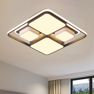 Black-White Rectangle/Square Flush Lamp Fixture Modern LED Metal Flush Mount Ceiling Light for Living Room, 16.5