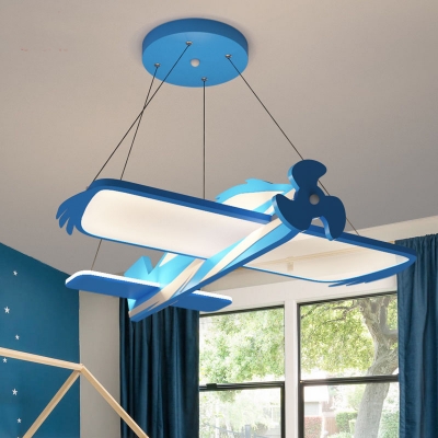 Cartoon Aircraft Chandelier Lamp Acrylic LED Kids Bedroom Pendant Lighting Fixture in Blue