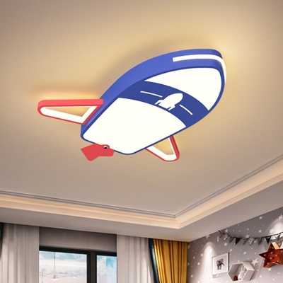Cartoon Style LED Flushmount Lighting Blue Plane Ceiling Mounted Fixture with Acrylic Shade