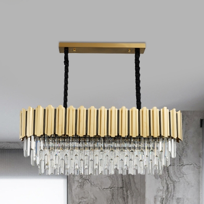 Clear Crystal Prism Layers Pendant Lamp Postmodern 10-Head Dining Table Island Ceiling Light in Gold