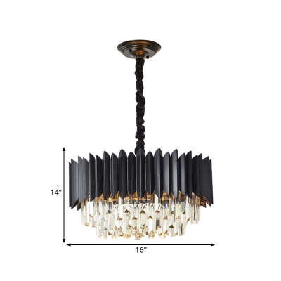 Contemporary 3-Tier Hanging Pendant Crystal Prism 4/5 Heads Chandelier Lighting in Black