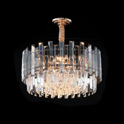 Contemporary 9-Light Hanging Lamp with Crystal Rectangle Shade Clear Tiered Ceiling Chandelier for Living Room