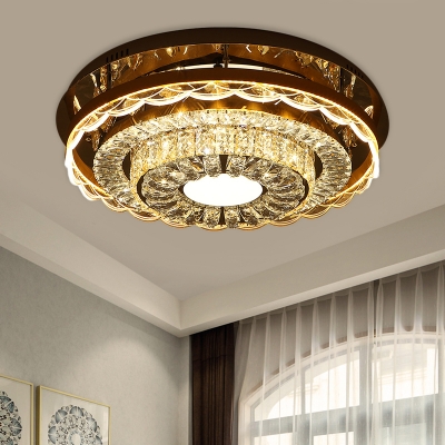 Crystal-Encrusted Chrome Flush Light Circular Modernism LED Close to Ceiling Lamp