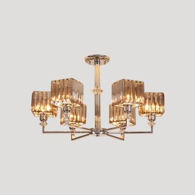 Cubic Shade Ceiling Lamp Contemporary Crystal Rectangle 4/6 Lights Parlor Semi-Flush Mount in Chrome