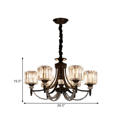 Cylinder Clear Crystal Suspension Lighting Classic 3/6 Lights Sleeping Room Chandelier Lamp in Black