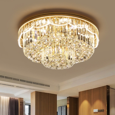 Double-Layered Close to Ceiling Lamp Contemporary Clear Crystal Block 8 Bulbs Parlor Flush Mount Fixture