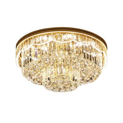 Double-Layered Close to Ceiling Lamp Contemporary Clear Crystal Block 8 Bulbs Parlor Flush Mount Fixture