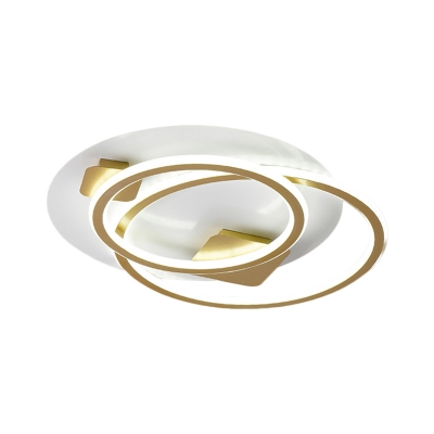 Double Rings Metallic Semi Flush Mount Modernism LED Gold Flush Ceiling Light for Living Room