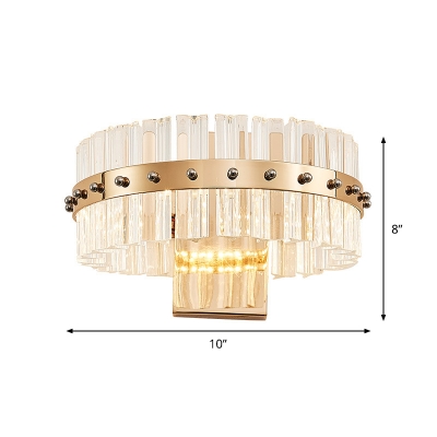 Drum-Shape LED Wall Mounted Light Contemporary Clear Crystal Gold Sconce Light Fixture for Staircase