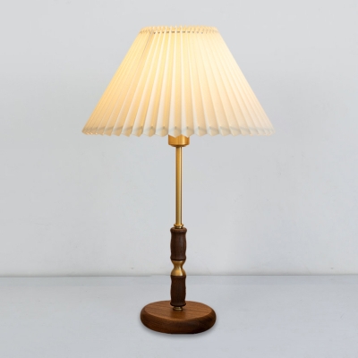 Empire Shade Bedroom Table Light Countryside Gathered Fabric Single-Bulb Dark Wood Night Lamp