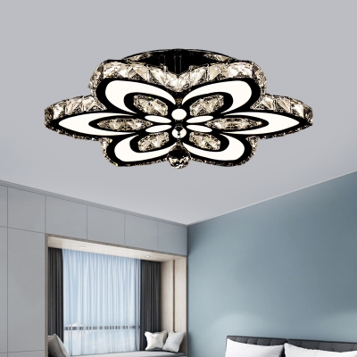 Flower Sitting Room Semi-Flush Mount Hand-Cut Amber/Clear Crystal LED Contemporary Ceiling Lighting with Dropped Ball