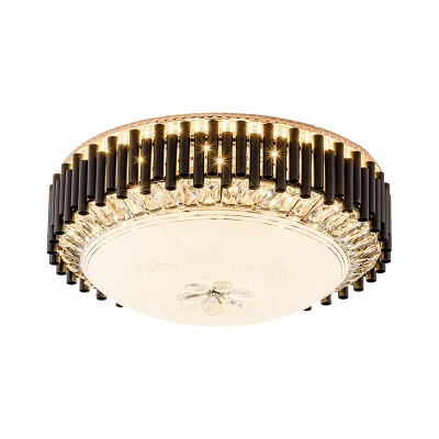 LED Ceiling Mount Light Post-Modern Hotel Flushmount Lighting with Dome Crystal Shade in Black