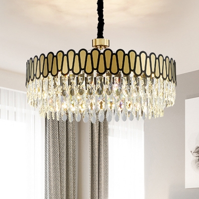LED Chandelier Pendant Light Postmodern Bedroom Hanging Lamp with Double Round Crystal Shade in Gold