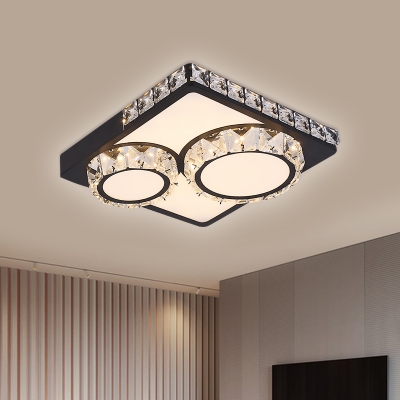 LED Flush Ceiling Light Contemporary Round/Square Crystal Encrusted Flushmount in White