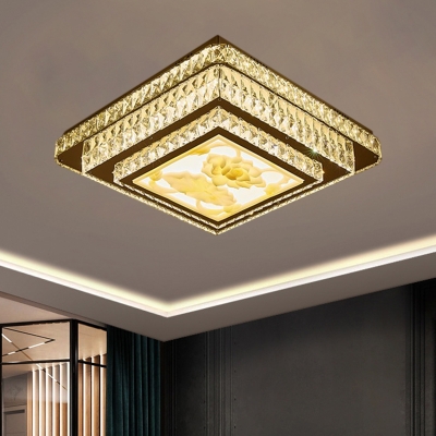 Lotus Flushmount Lighting Contemporary Bevel Cut Glass LED Stainless-Steel Close to Ceiling Lighting with Round Shade