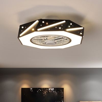 Macaron LED Semi Flush Mount Lighting with Acrylic Shade White/Black/Pink Finish Octagon Ceiling Fan Lamp, 21.5
