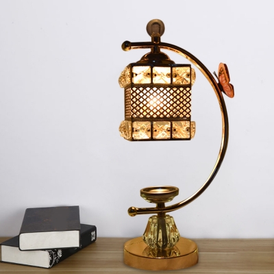 Modern LED Table Lamp with Bevel Crystal Shade Gold Cylinder/Square/Scalloped Shade Night Light for Study Room