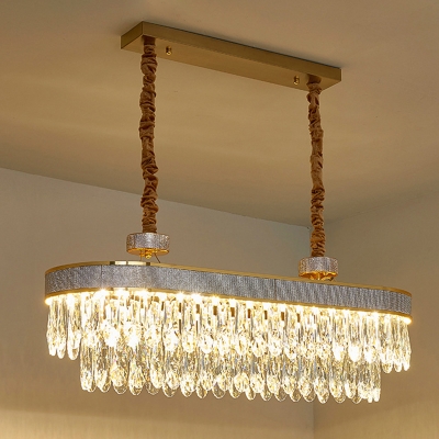 Oversized Tiered LED Island Pendant Modern Clear Crystal Hanging Ceiling Light for Restaurant