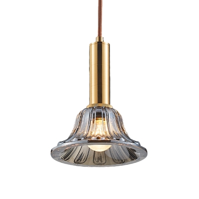 Single-Bulb Bell Drop Pendant Post-Modern Clear/Cognac/Smoke Grey Crystal Hanging Ceiling Light over Dining Table