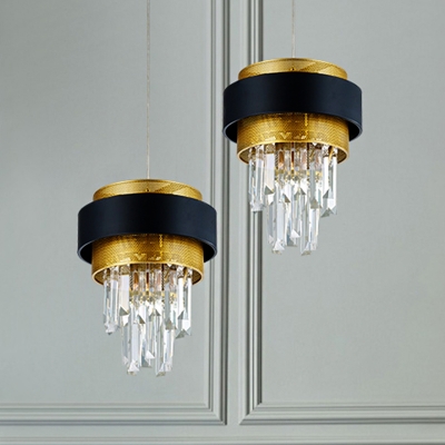 Single Mini Tiered Pendulum Light Postmodern Black-Gold Clear Crystal Down Lighting Pendant