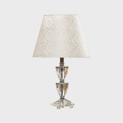 Single Tapered Shade Night Table Light Traditional White/Silver Patterned Fabric Desk Lamp