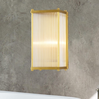 1/2-Bulb Cuboid Flush Mount Wall Sconce Simple Gold Crystal Rods Wall Light for Bedroom, 12