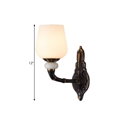 1/2 Lights Conical Wall Lamp Traditional Black and Gold Milk Glass Wall Mount Light Fixture