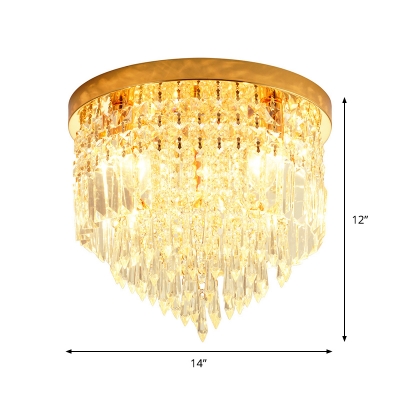 1/3/4-Head Raindrop Ceiling Mounted Light Contemporary Beveled Crystal Flush Mount Fixture in Gold