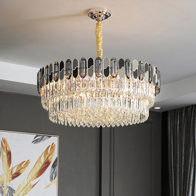 11-Head Chandelier Lighting Minimalist Layered Round Clear Crystal Pendant Ceiling Light